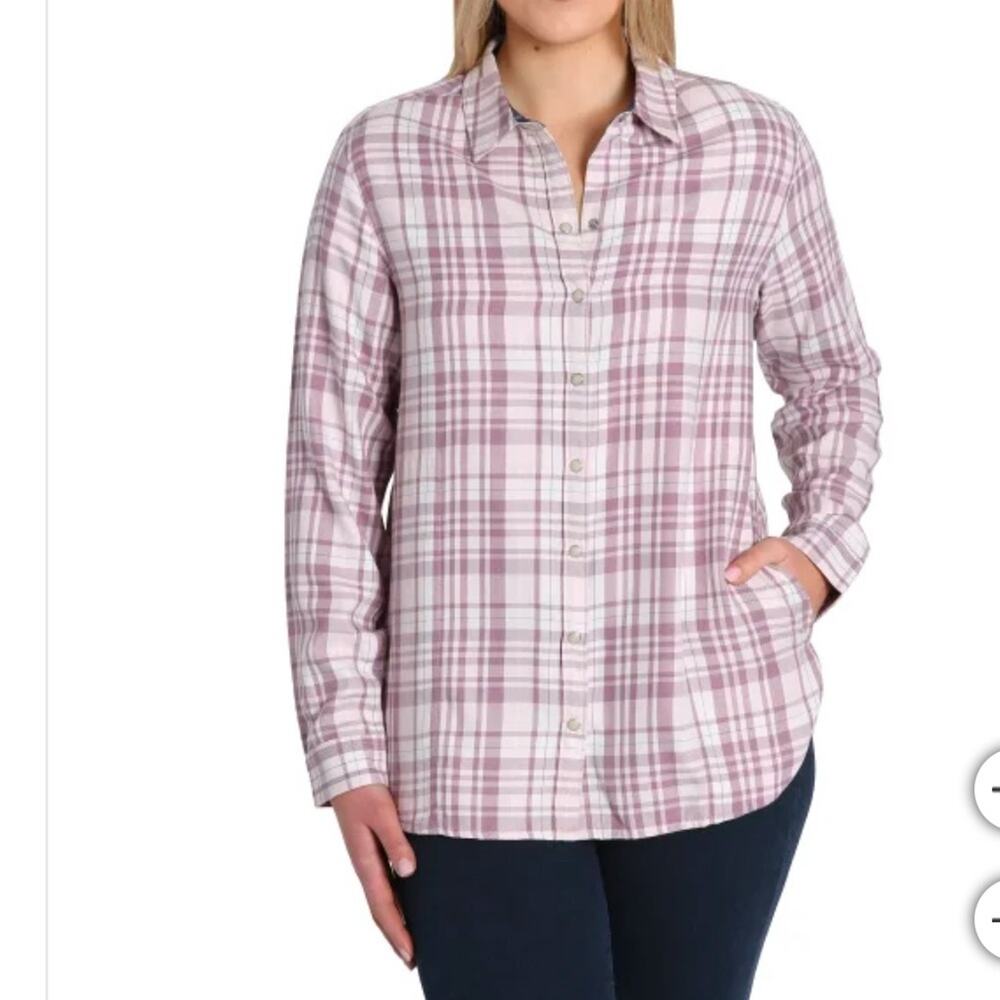 Jachs Girlfriend Flannel Plaid Shirt Nwt white pink